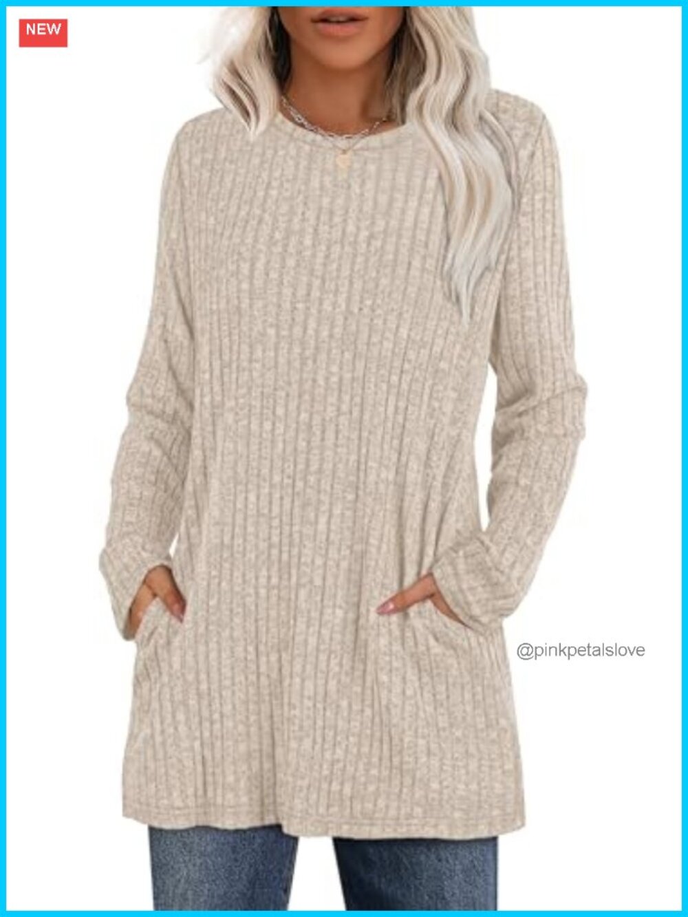 Women's Long Sleeve Crewneck Tunic Top Loose Fit Pullover with Pockets